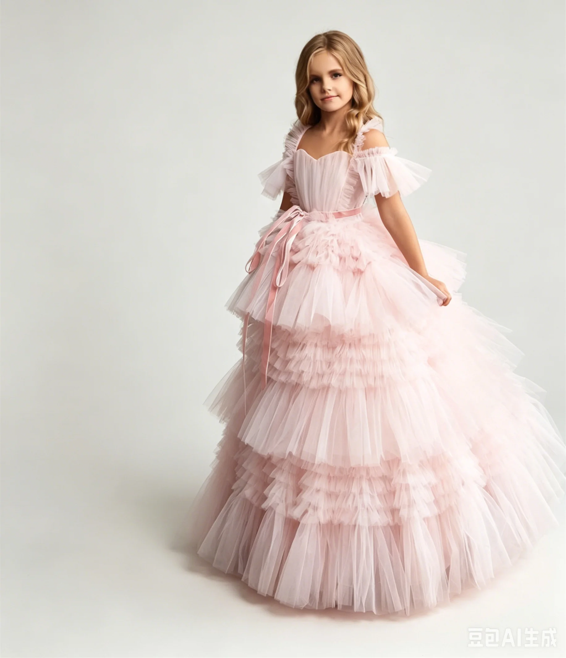 Princess Pink Flower Girl Dress For Wedding Tulle Tiered Puffy Floor Lenght Kids Birthday Party First Communion Gown Custom