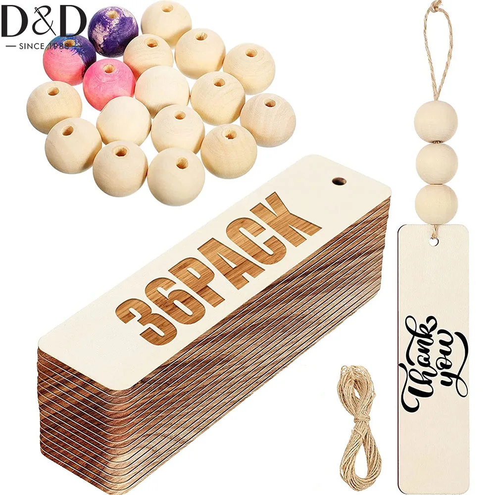 

D&D 36pcs Wood Blank Bookmarks DIY Wooden Craft Bookmark Unfinished Wood Hanging Tags Rectangle Blank Bookmark Ornaments