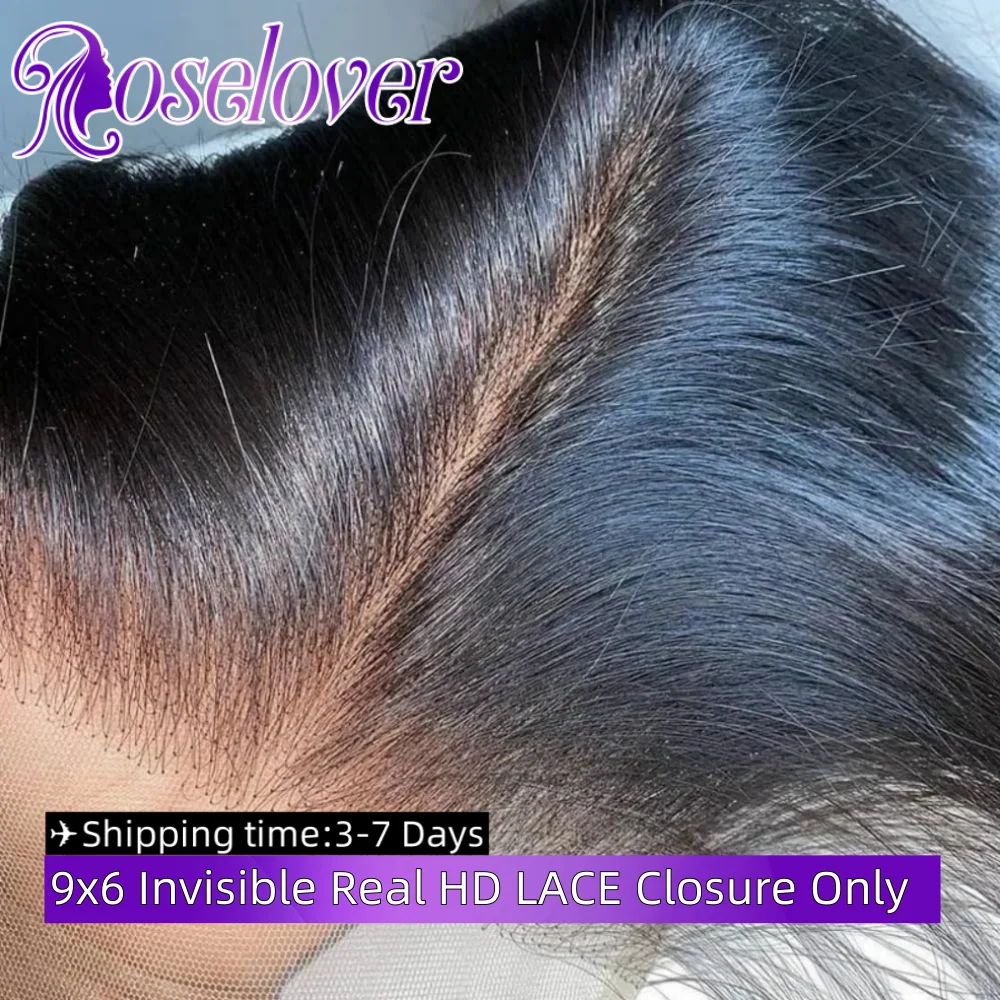 

ROSELOVER 9X6 Invisible HD Lace Frontal Only 100% Human Hair Straight Pre plucked Vitname Hair Raw Hair for Woman