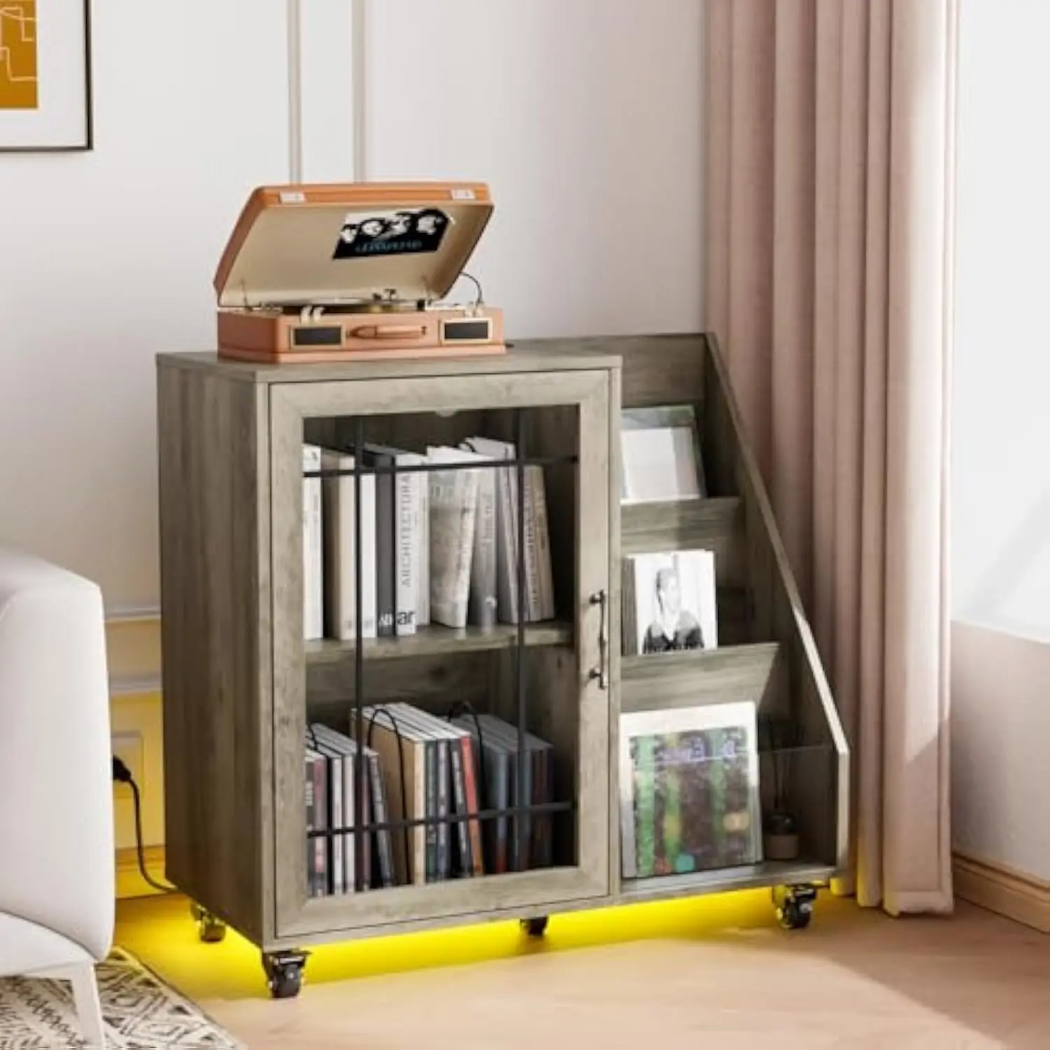 

Record Player Stand with Vinyl Storage, Turntable Stand with Storage, Vinyl Record Holder up to 350 Albums, Record Player Tabl