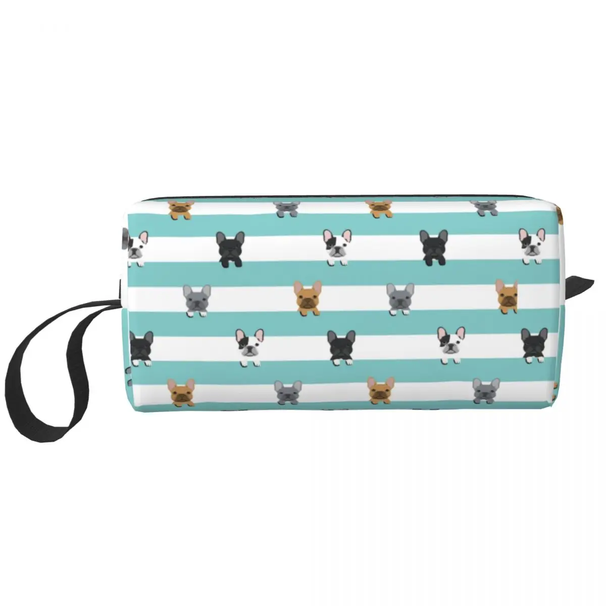 Custom Travel French Bulldog Stripes Toiletry Bag Kawaii Pet Animal Cosmetic Makeup Organizer Women Beauty Storage Dopp Kit Box