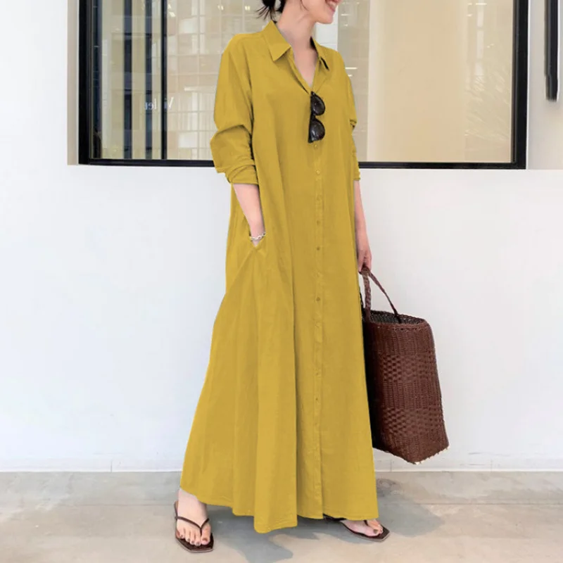 2024 Summer Dress Plus Size 3XL 4XL 5XL Cotton Linen Pocket Maxi Dress for Women Blouses Streetwear Loose Casual Long Dresses