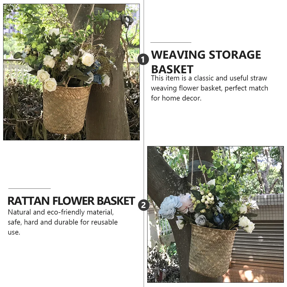 

2 Pcs Woven Flower Basket Straw Rattan Plant Storage Baskets Home Decor Friendly Reusable Container
