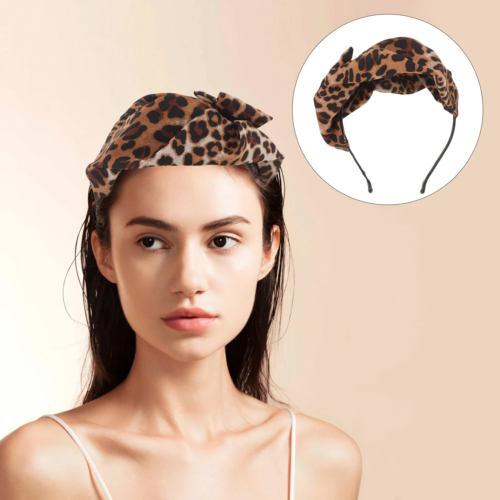 

Leopard Print Headband For Women Wide Knotted Animal Hairband Retro Cheetah Head Wrap Makeup Spa Face Washing Accessory