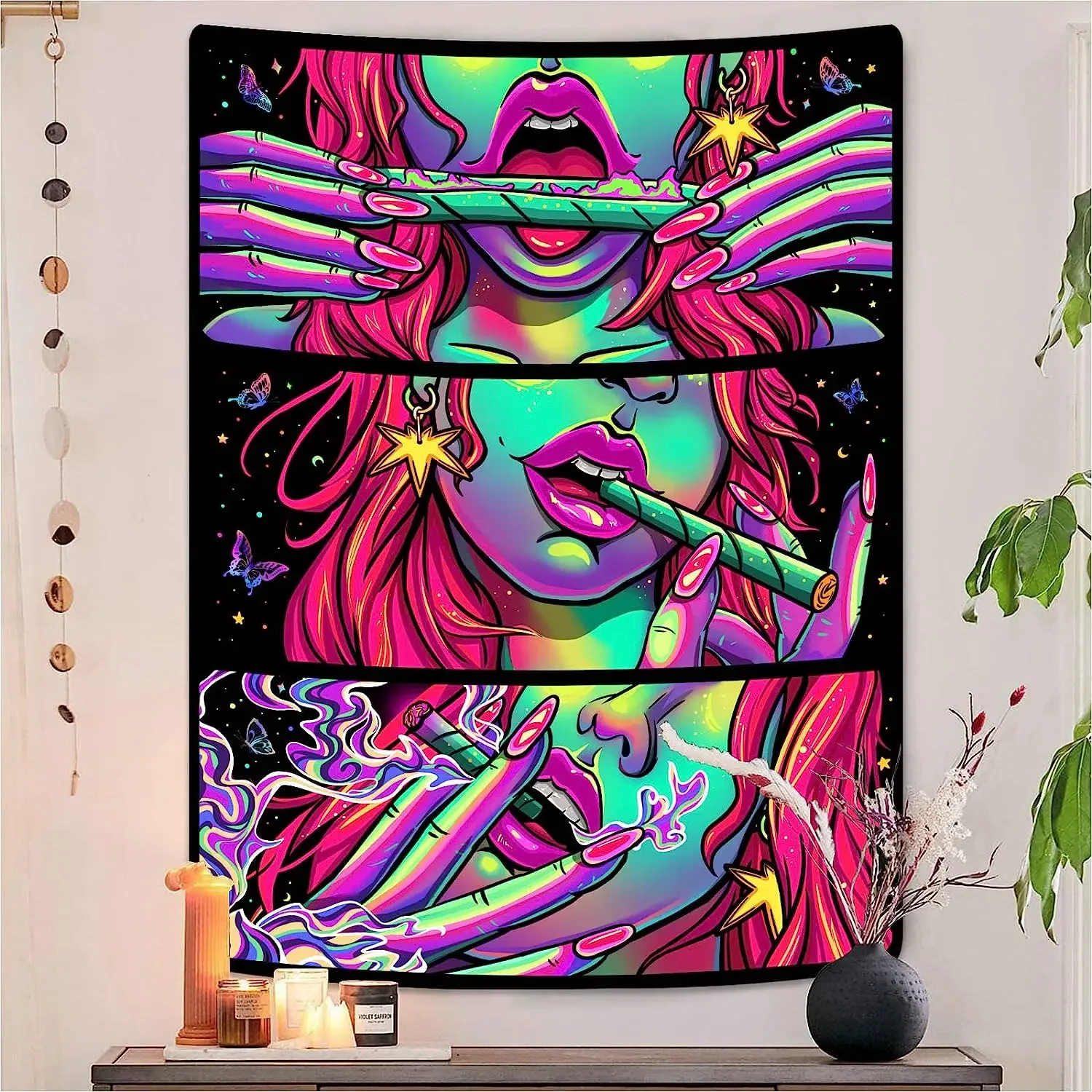 Trippy Tapestry Hippie Cool Girl Tapastry's Wall Hanging Purple Art Anime Aesthetic Tapestries for Bedroom Dorm Living