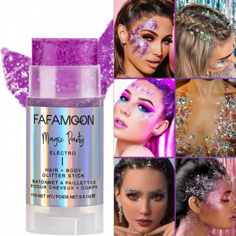 Body Glitter Stick Singer Music Rave Festival Rotating Mermaid Face Glitter Stick Holographic Glitter for Face Body Hair Eye
