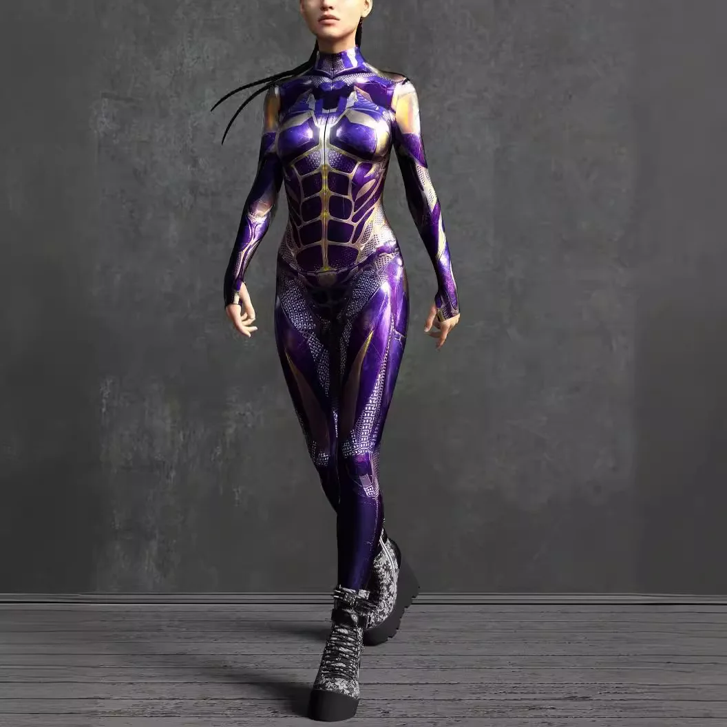 

Mechanical Cyber Punk Outfit Catsuit Woman Zipper Zentai 3D Bodysuit Halloween Game Party Costume Female Cosplay Jumpsuit