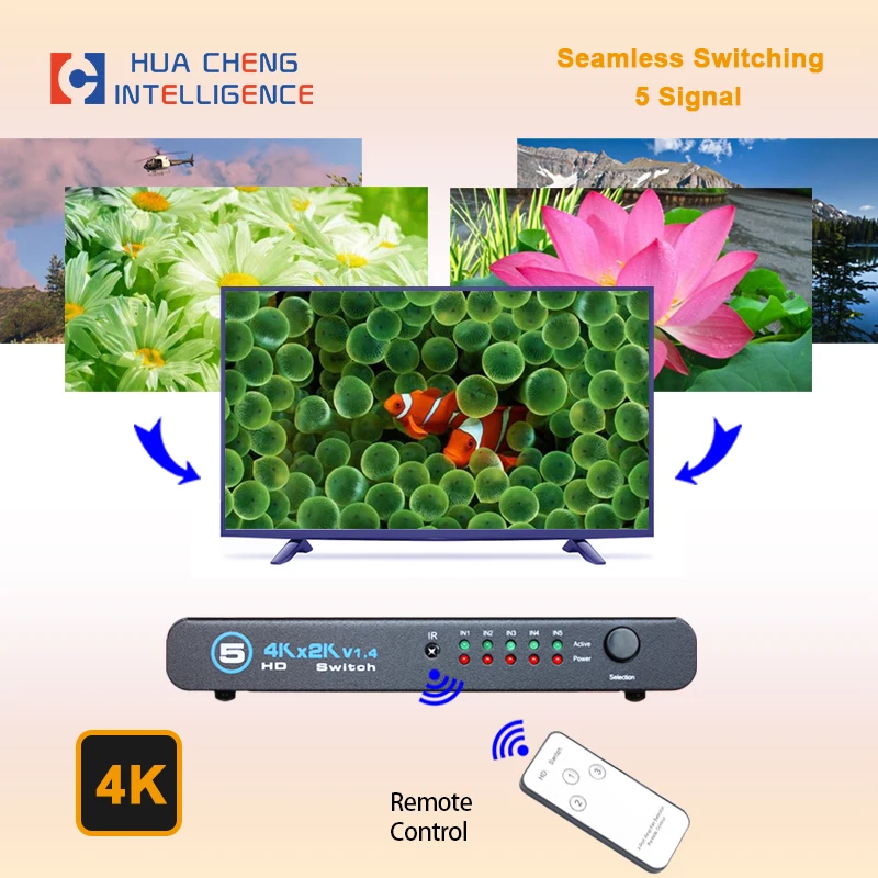 

AMS-H5S1 4K*2K 3D 5x1 switch 5 ways adapter for hd-compatible XBOX 360 PS4/3 Smart android HD TV 5 port hd adapter