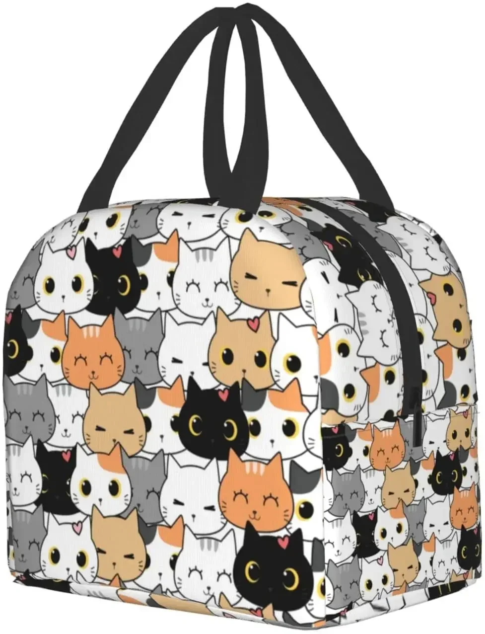 Cute Cat Prints Lunch Bag Thermal Lunch Bag with Spacious Compartment Built-In Handle Portable Lunch Bag for Women Boys Girls