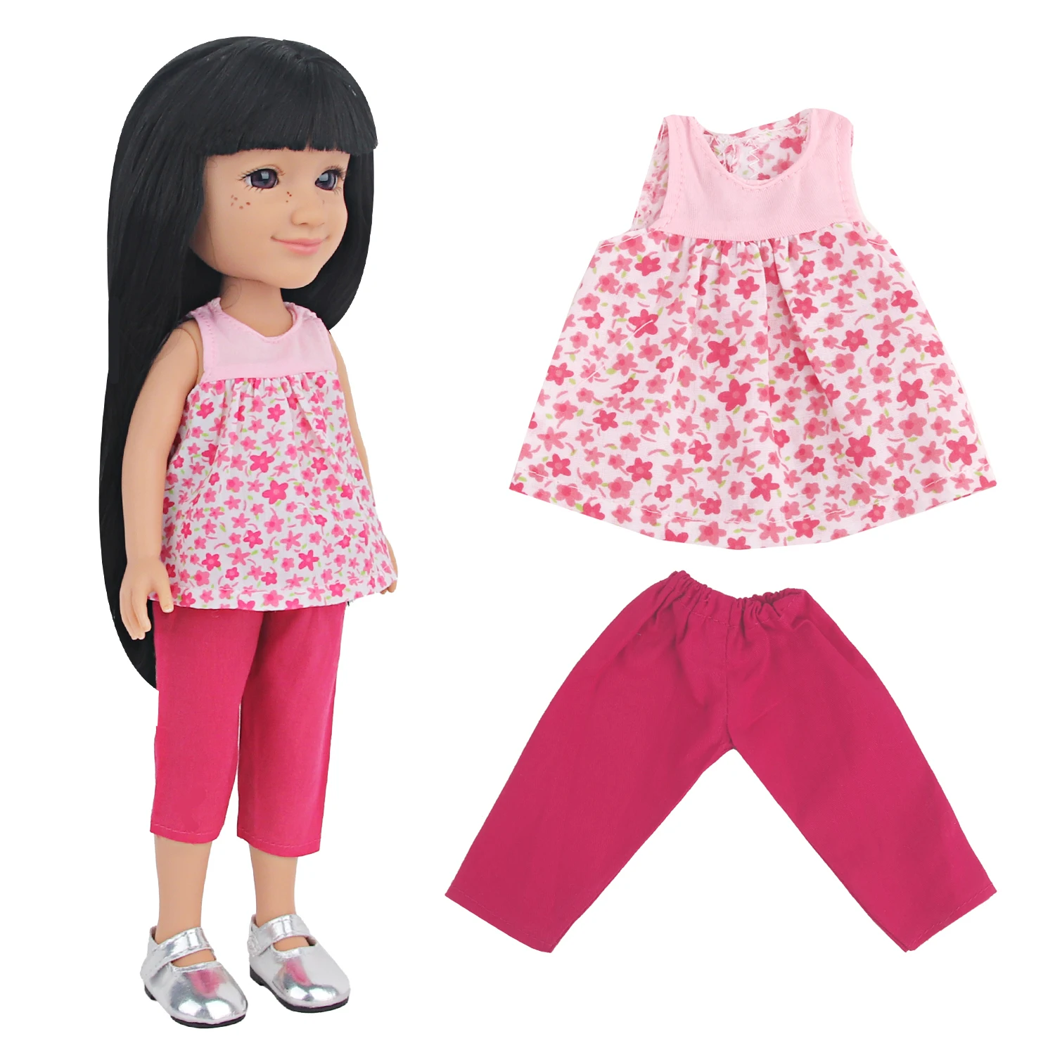 35Cm Babypop Kleding Set Bloem Mouwloos T-Shirt + Cropped Broek Ster Pak Voor 14 Inch American & Rusland Diy Girl Poppen