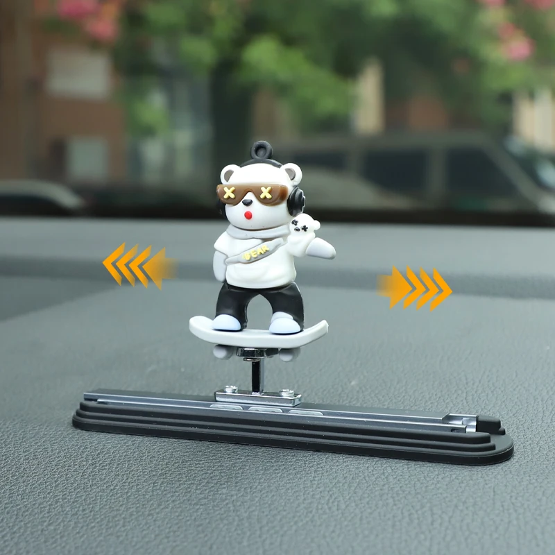 Car Automatic Sliding Skateboard Bear Alloy Cute Cartoon Scooter Center Console Ornaments Creative Car Decoration Accessories image 3