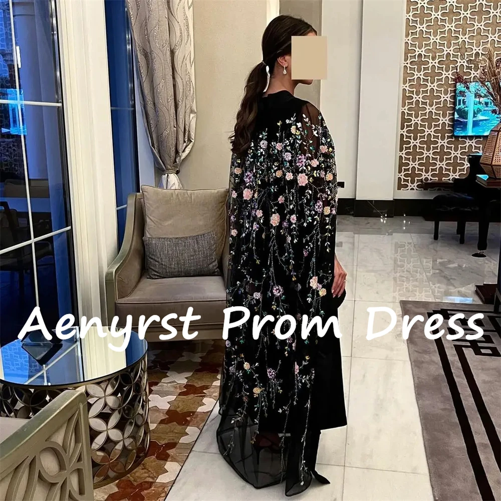 Aenyrst Saudi Arabia Black Cape Evening Dresses Appliques Ankle-Length Prom Dress 2025 Halter Wedding Guest Gowns customized