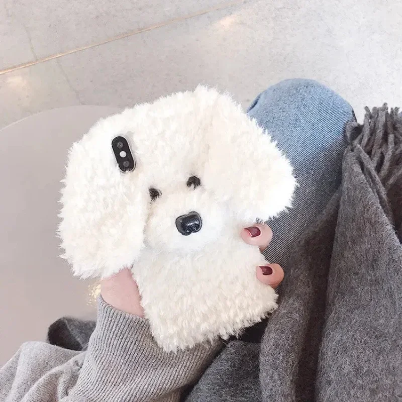 Plush Teddy Dog Iphone 7 8 X XS XR 11 12 13 14 15 Mini Pro Plus Max Phone Case For Girls Phone Case Iphone 16 Pro Max Cute Cover