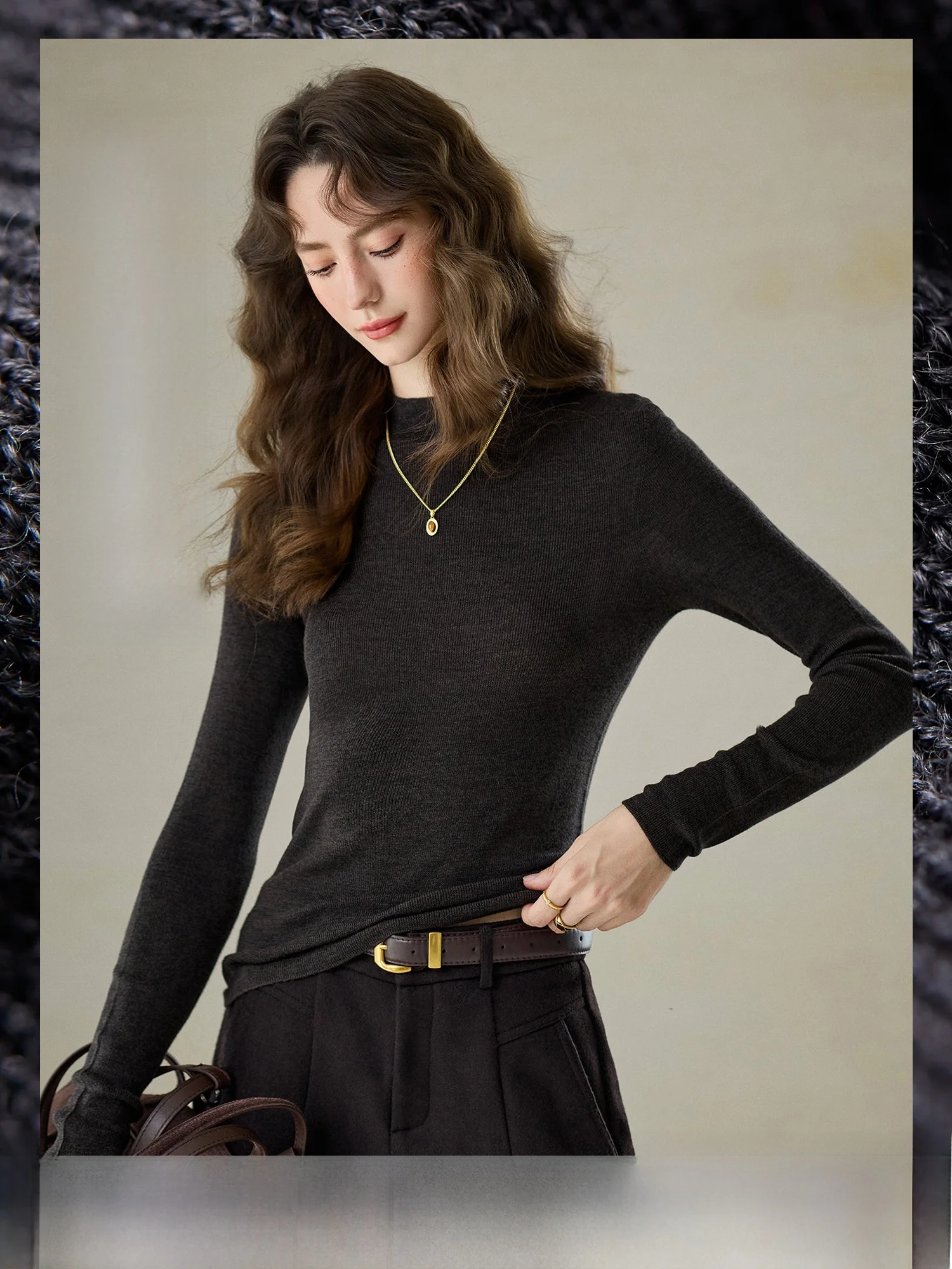 

Women's 20S Wool Knitted Sweater f High Collar Inner Wear T-irt Simple Sle Regular Fit Long Sve Thi Winter Top