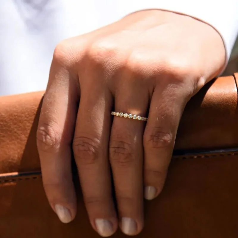 Lnngy Zertifizierter D-Farbton VVS1 3mm Moissanit Stapelbarer Ewigkeitsring 14k Gold Filled Eheringe für Frauen Funkelnder Schmuck – Detail 4