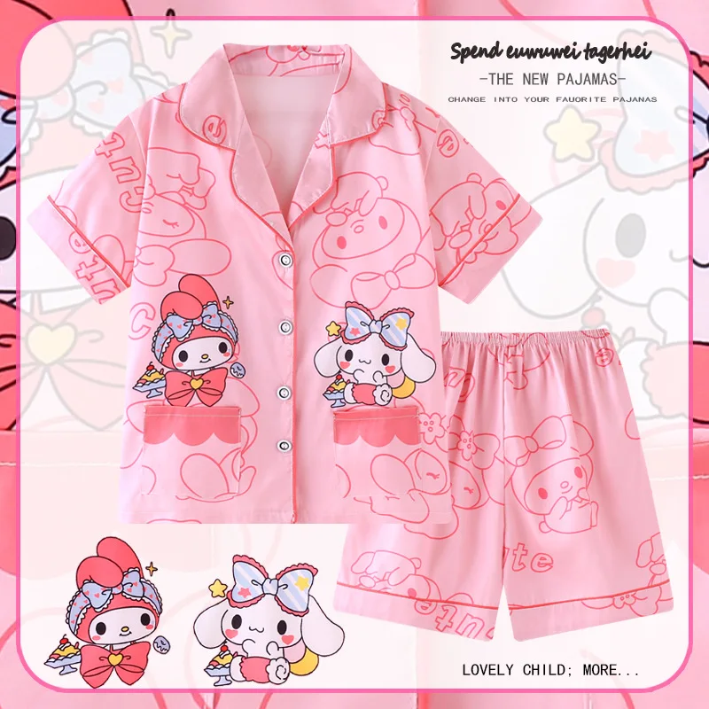 2024 Cute Anime Summer Children\'s Pajamas Cinnamorolls Kuromis Pochaccos Kids Milk Silk Sleepwear Girl Boy Pijamas Sets Gift