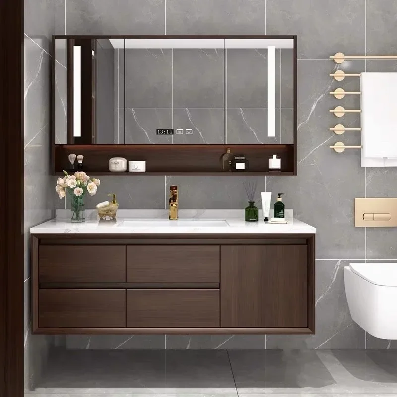 

Modern Intelligent Bathroom Cabinet with Slab Ceramic Basin Combination Painted Wood Bathroom Washbasin Cabinet Toilet Furniture