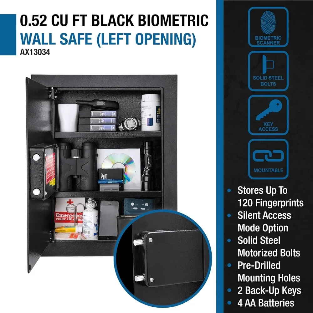Fingerprint-Activated Steel Wall Safe with Adjustable Shelves and Anti-Pry Deadbolts for Secure Mounting