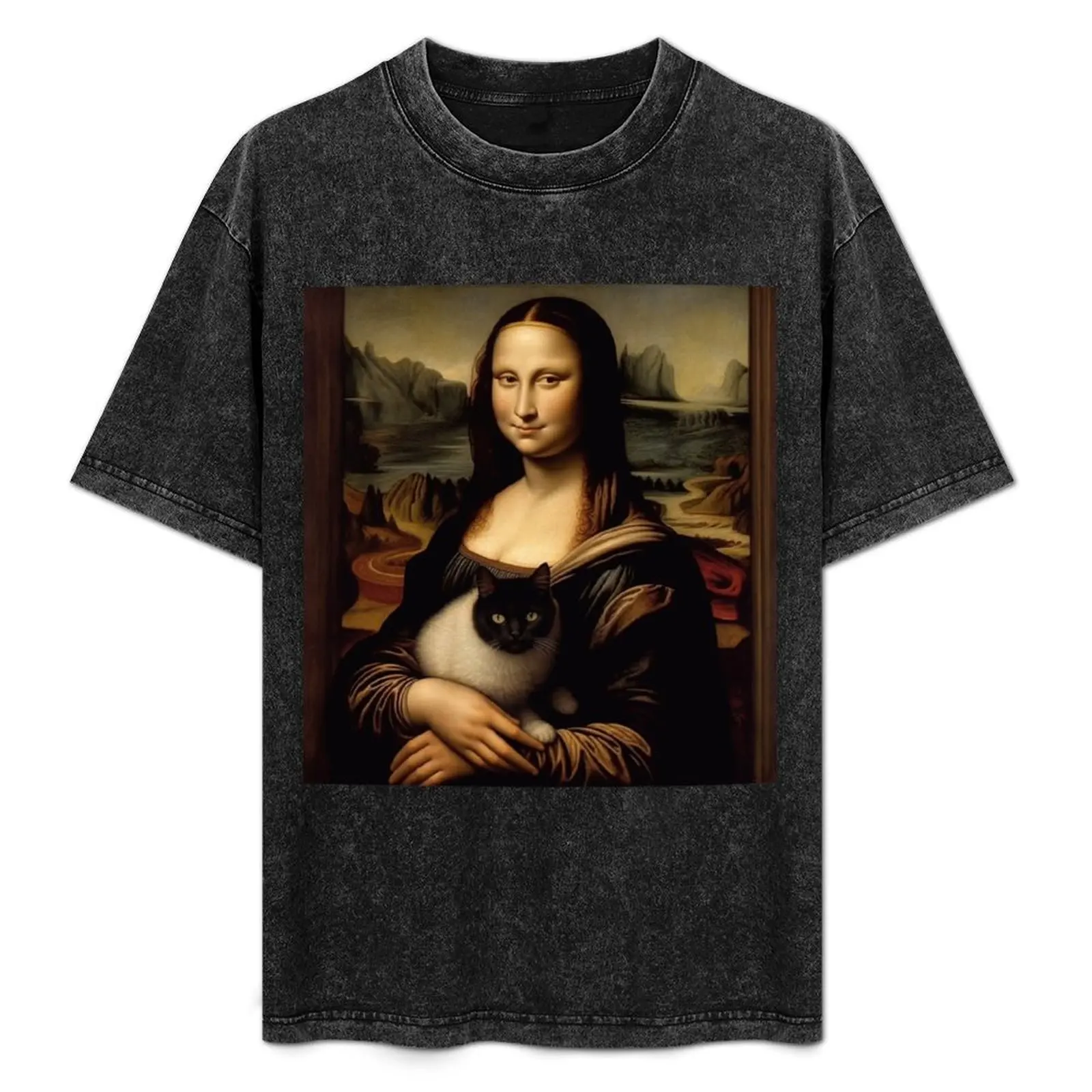 

Mona Lisa holding a cat T-Shirt blue archive oversized graphics heavyweights plain white t shirts men