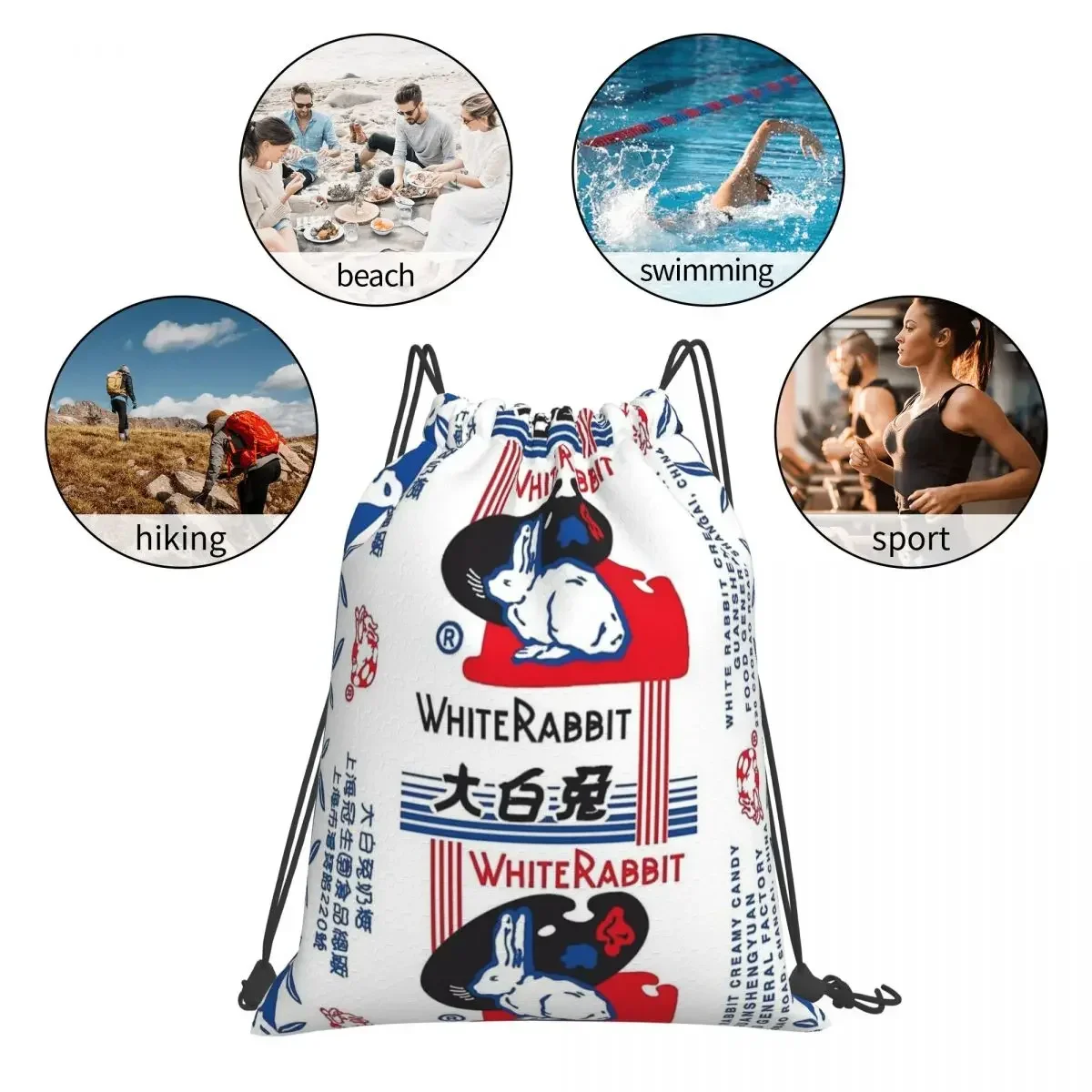 White Rabbit Candy Backpacks Fashion Portable Drawstring Bags Drawstring Bundle Pocket Sports Bag BookBag For Man Woman Students