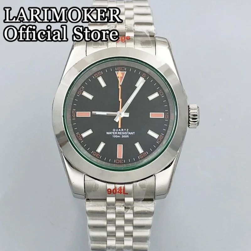 LARIMOKER 36 مللي متر/39 مللي متر الياقوت الزجاج الفولاذ المقاوم للصدأ ساعة مع حزام الرجال روندا 515-24H حركة الكوارتز ساعات مقاومة للماء