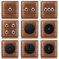 T&i Wood Switch Socket, 86 Wall Panel, 1 Gang 2 Gangs 3 Gangs 4 Gangs 1/2 Way, Eu Ru Fr Socket Power Outlet, 86x86mm, Embedded
