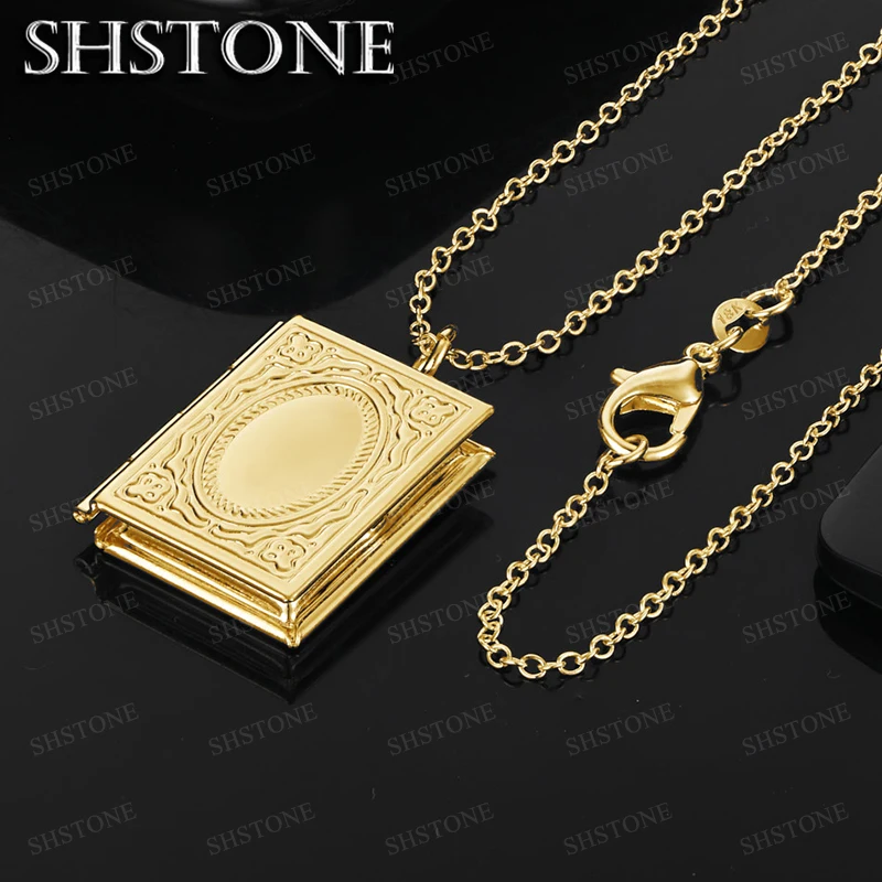 18K Gold Book Photo Frame Pendant Necklace For Women necklaces Fashion Party Wedding Jewelry Birthday Gift