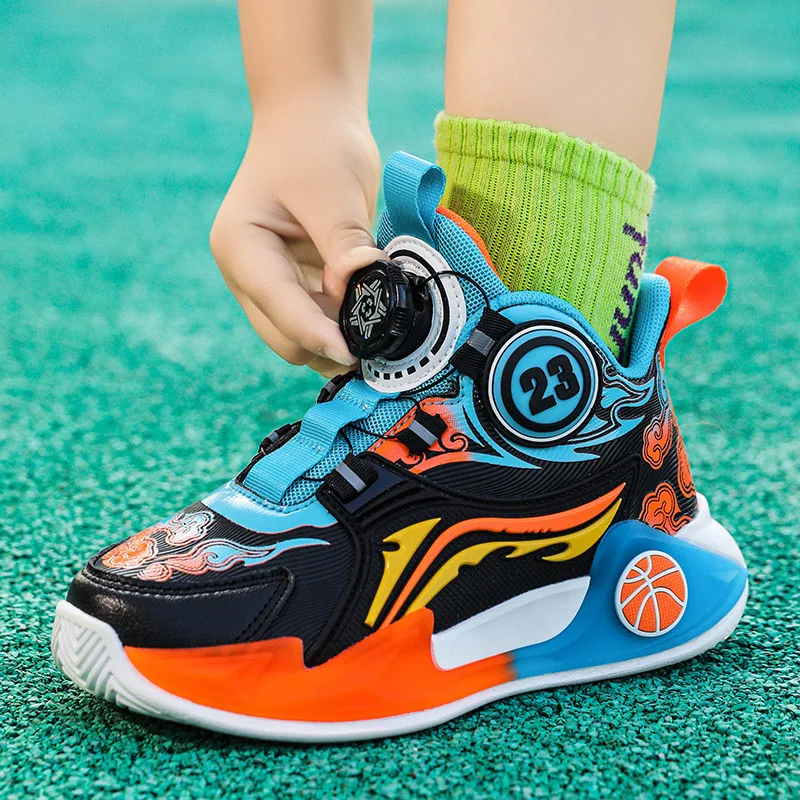 

2025 New Teenagers Basketball Shoes Non Slip Boys High-top Sneakers Quick Lacing Basketball Sneakers Children Training Shoes