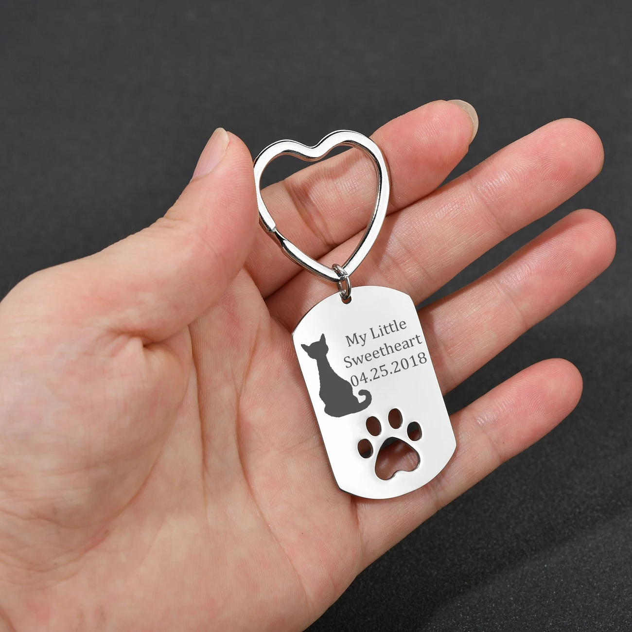 Sifisrri Personalized Engraved Dog Photo Name Date Pet Paw Keychain Women Stainless Steel Key Ring Drive Safe DIY Jewelry Gift