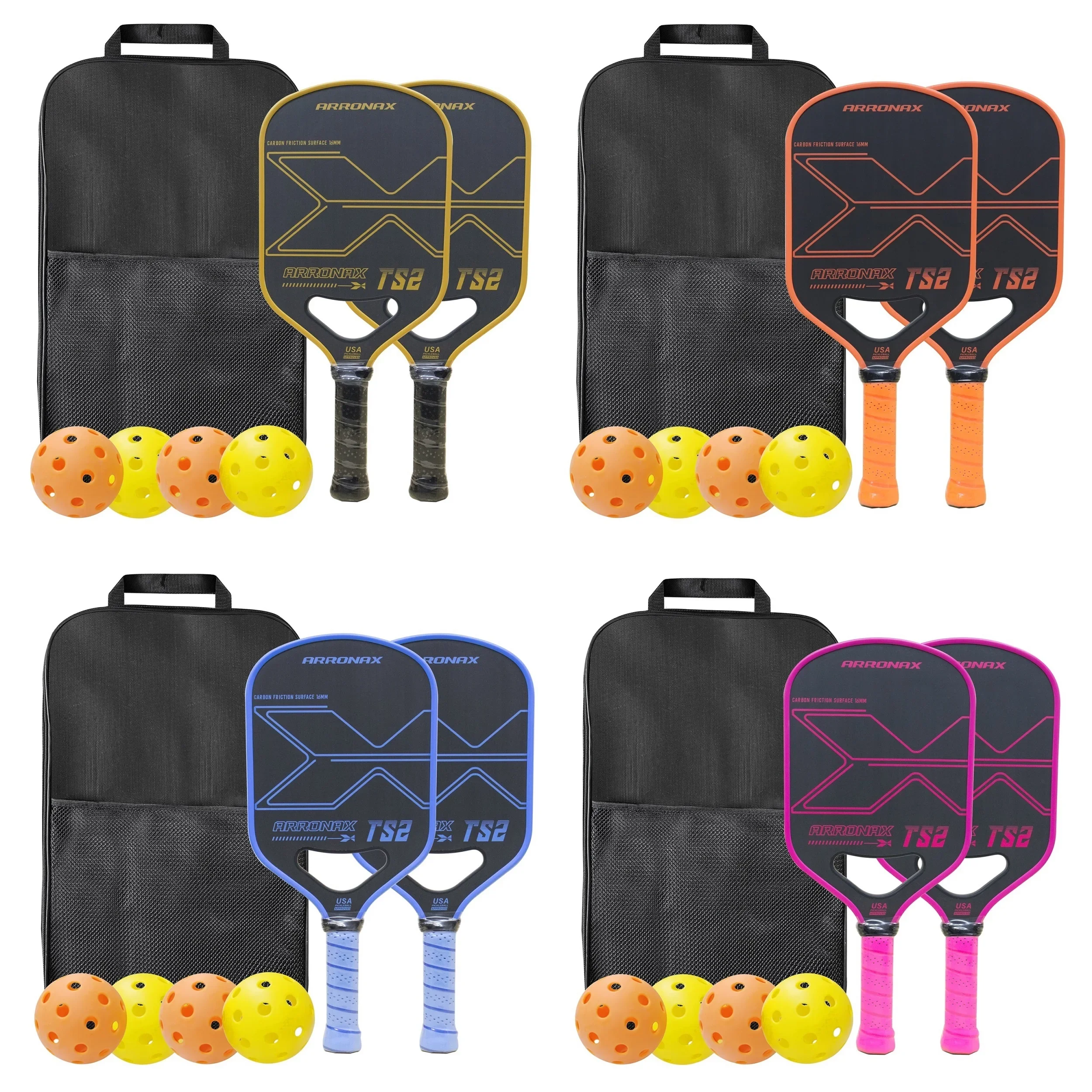 Pickleball Paddles Set, Lightweight Carbon Fiber Surface, Pickle Ball Racket, with Indoor and Outdoor Pickle Balls, Carry Bag