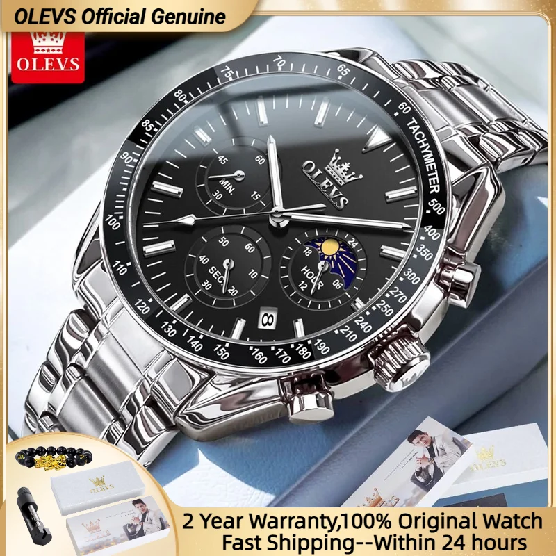 

OLEVS Multifunctional Men's Watch Fashion Business Calendar Waterproof Luminous Quartz Watch Luxury Brand Moon Phase Men's Watch
