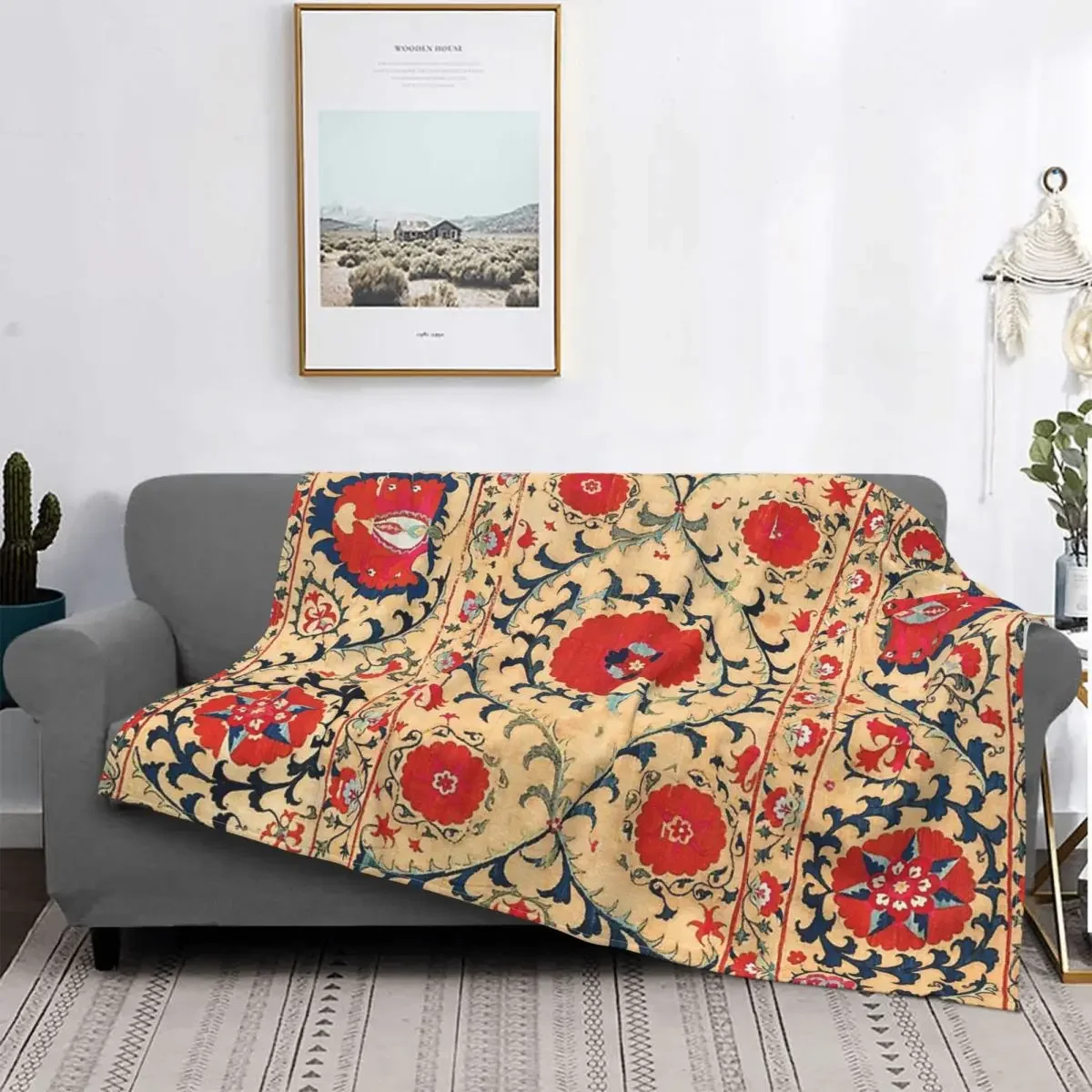 Samarkand Suzani Bokhara Uzbekistan Floral Embroidery Print Throw Blanket Brand Towel Take Fur Weighted Blanket