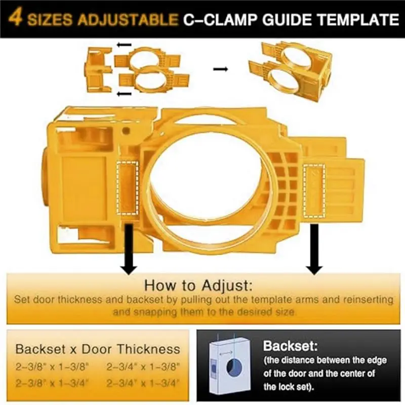 B29C-Door Lock Installation Kit Door Hole Drilling Kit For Wood Door Door Lock Hole Saw Door Knob Installation Kit Yellow