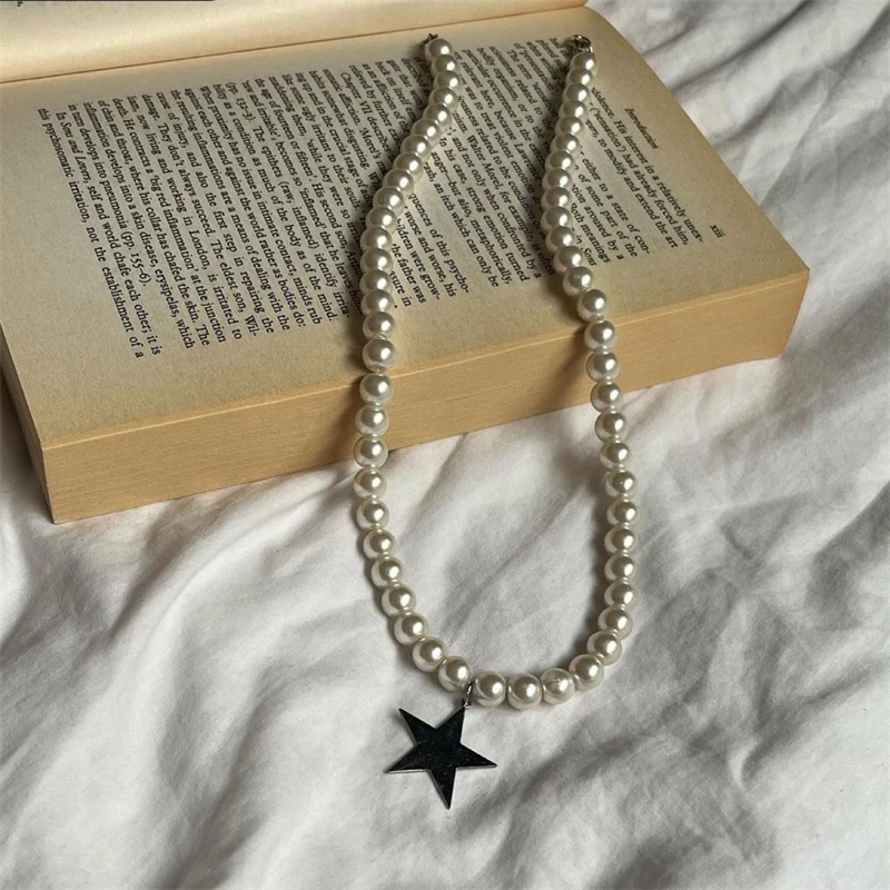 Fashion Star Pentagram pendant Necklace y2k pearl Beaded Necklace For Women Aesthetic Jewelry Punk Hip Hop Accessories