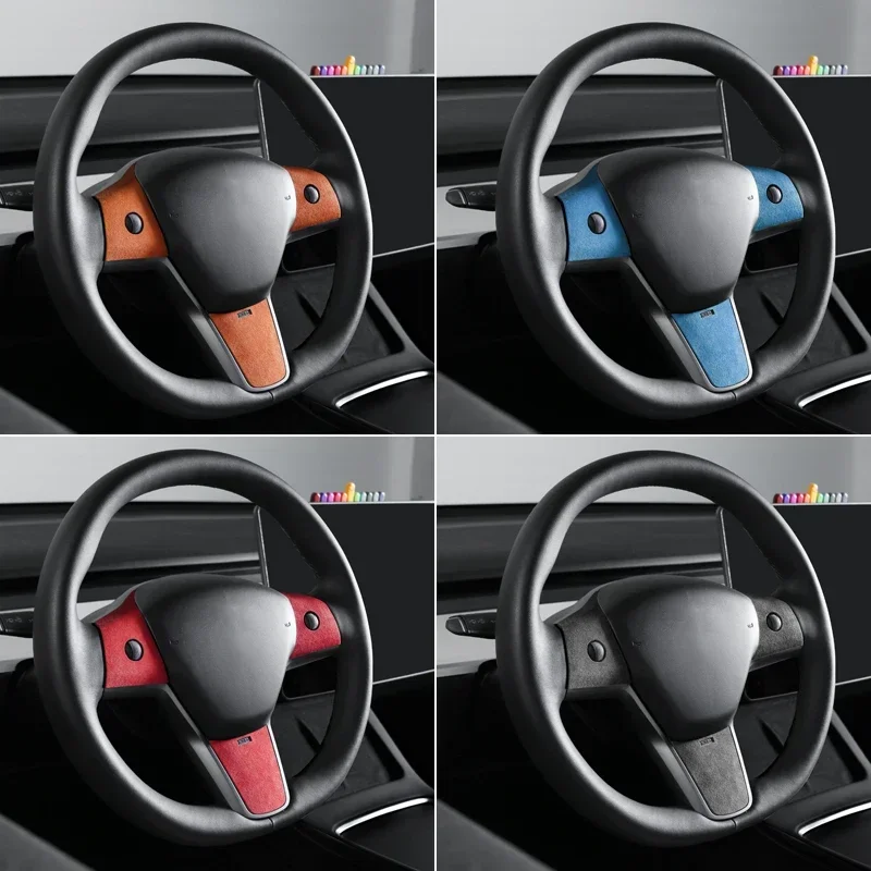 Steering Wheel Patch Decoration Trim Sticker for Tesla Model 3 Model Y Interior Made of Alcantara Wrap Car Interior Accessories