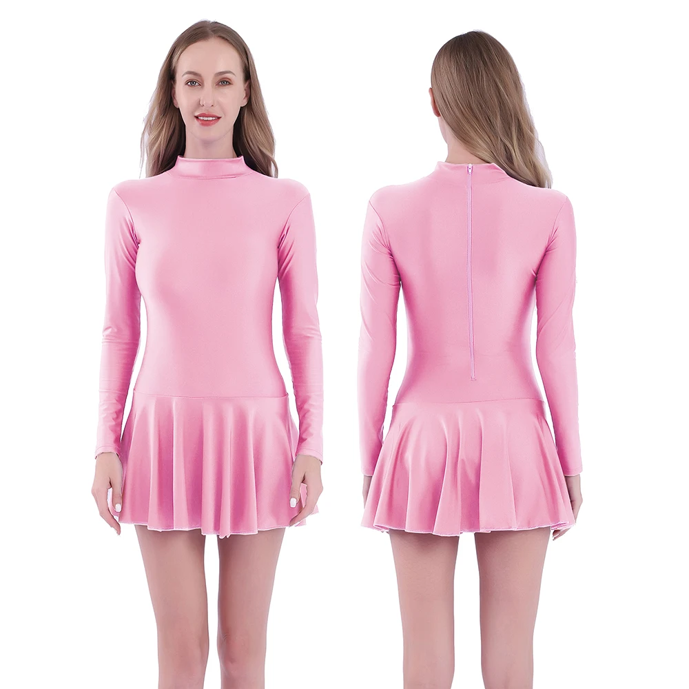 

New!Adult One-piece Ballet Dress For Women Spandex Leotards Long Sleeve Ballerinas Dancing Bodysuit With Skirt Costumes Female