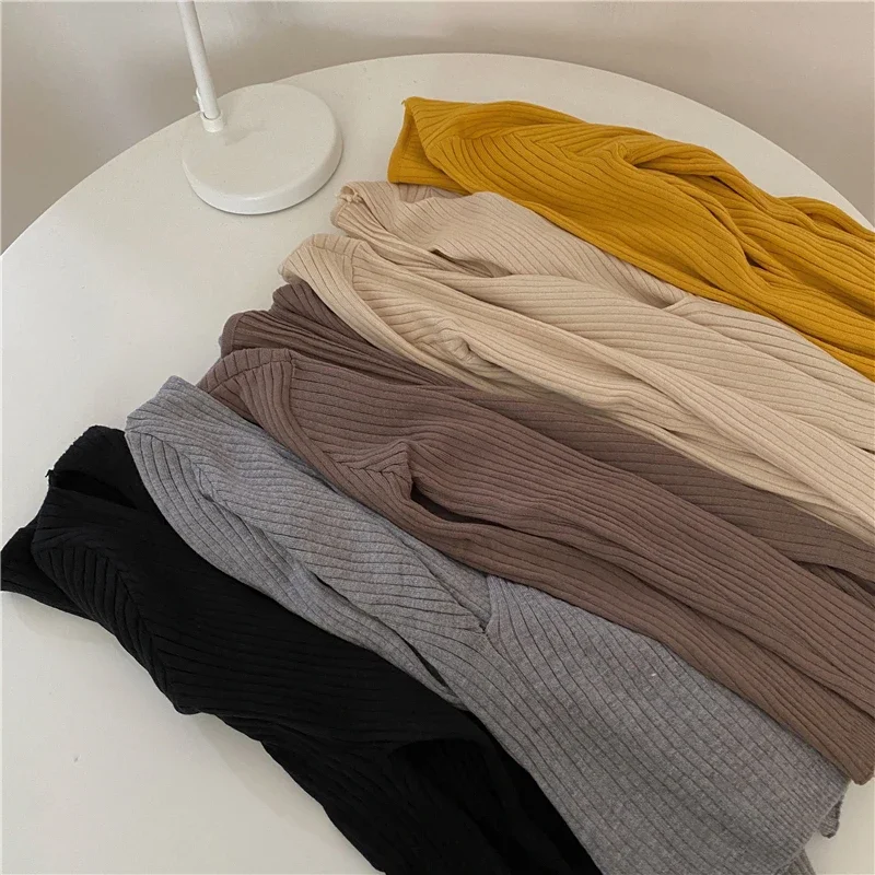 Herfst Winter Knitwear Tops Mode Vrouwelijke Lange Mouw Skinny Elastische Casual V-hals Gebreide Shirts Dames Trui Truien