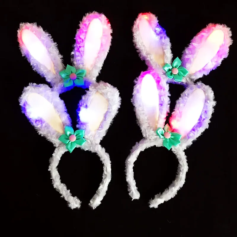 

12pcs LED Light Up Bunny Ears Headband Plush Rabbit Cosplay Costume Kids Adults Women Hairband Party Birthday Christmas