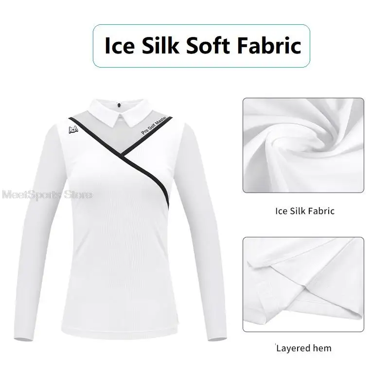 Pgm Golf Women\'s Long Sleeve T Shirts Breathable Ice Silk Summer Tops Ladies Cooling Sunscreen Polo Shirts Back Zipper Golf Wear