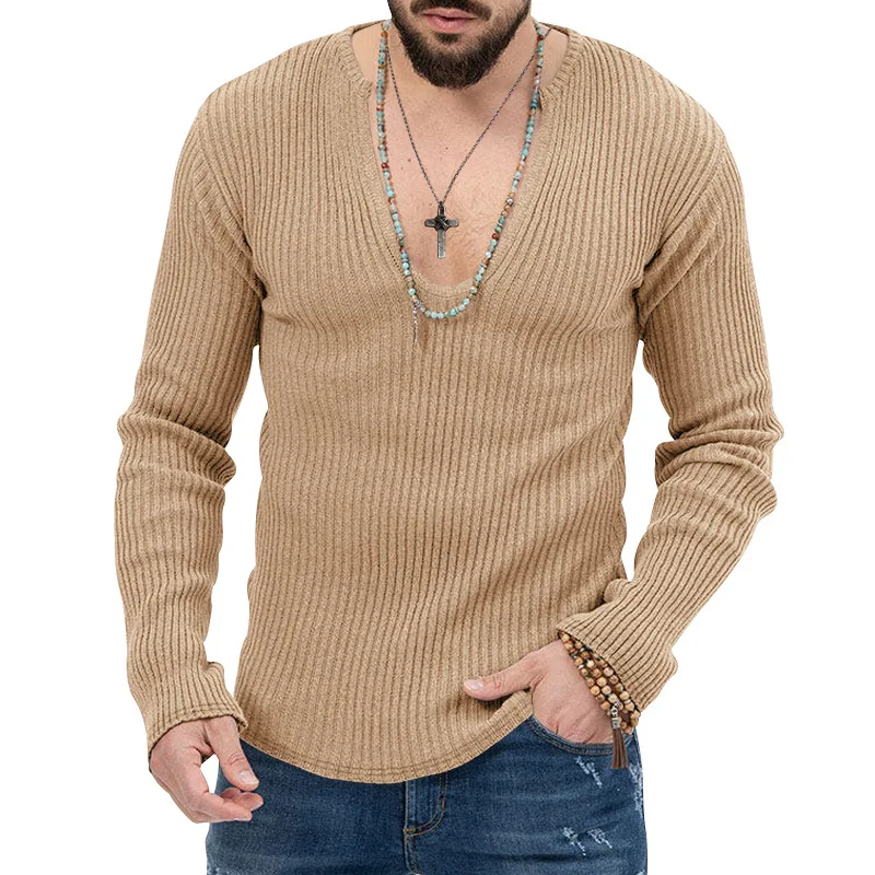 

Autumn And Winter Knitted Gentleman Jumpers Top V Neck Long Sleeve Basic Male Sweater Casual Slim Fit Men Street Wear Pullovers