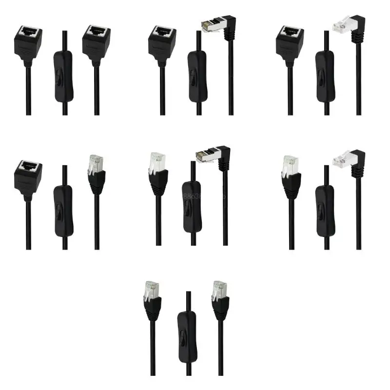 Ethernets Extension Cord CAT6e RJ45 Extension Cord with On Off Switchs Male to Female/90Degree RJ45 Networks Cable