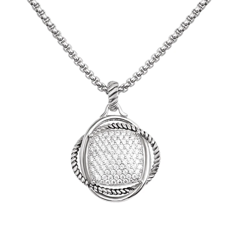 

JADE ANGEL 30*40mm Interlocking Circles Design Pendant Trendy White Cubic Zirconia Pave Set Personalized Necklace for Women Men