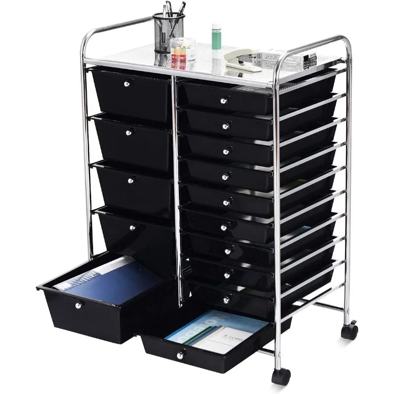 15 Drawer Rolling Storage Cart, Mobile Utility Cart with Lockable Wheels, Drawers, Multipurpose Organizer Cart for Home