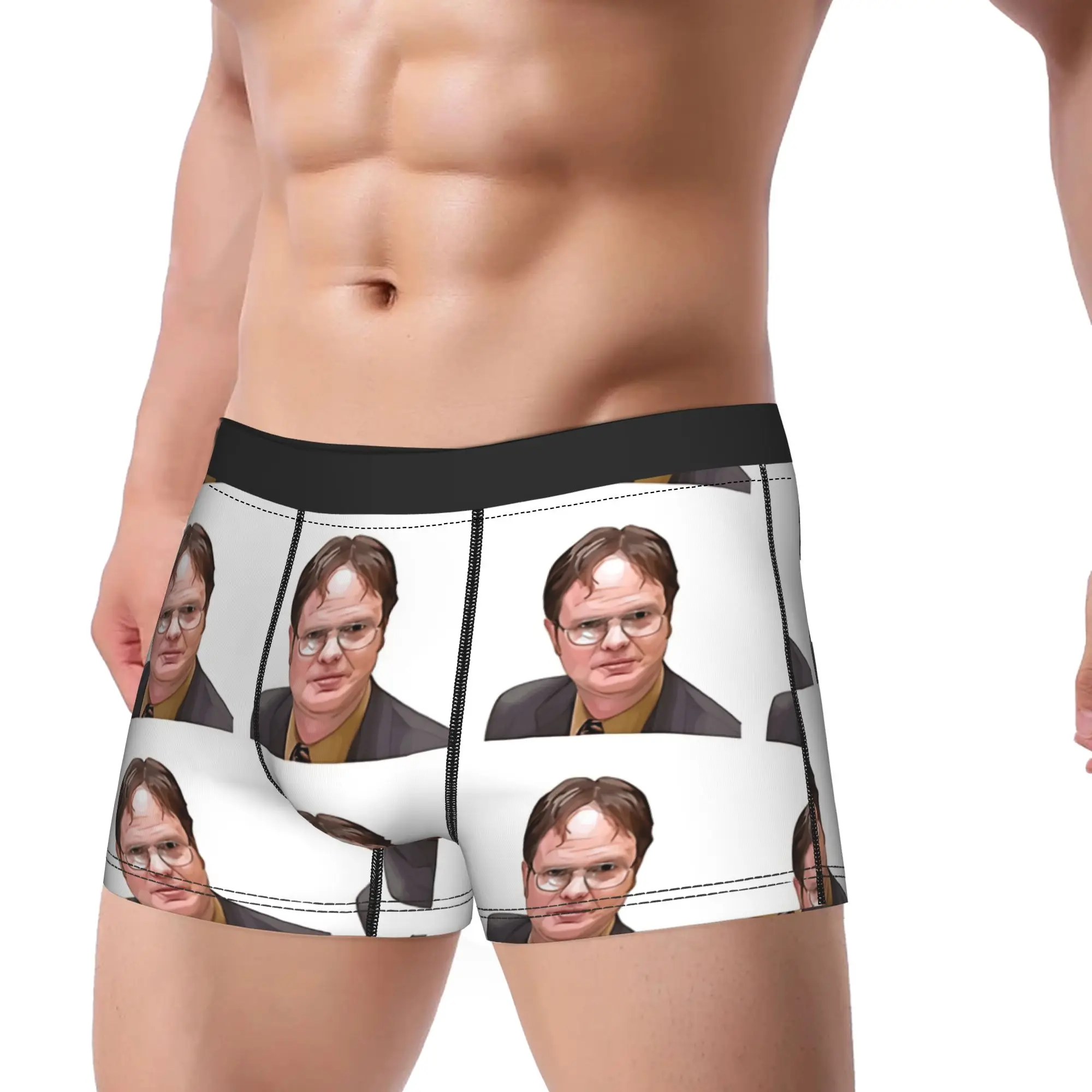 Soft Dwight Schrute geometric drawing Underwear  Men Boxer Brief Novelty Boxershorts High Quality Customs Plus Size Panties