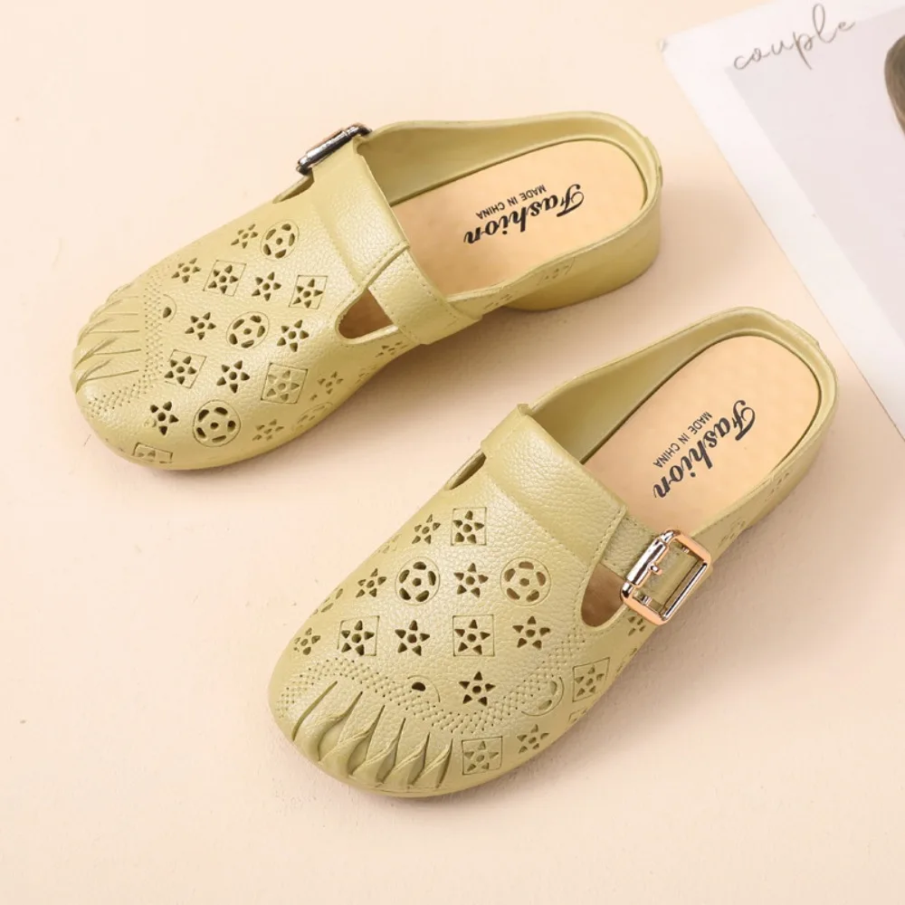 

Sweet Soft PVC Slippers Women Non-Slip Half Drag Slides Sandals Shoes Hollow Flower Beach Flats Slippers Girls