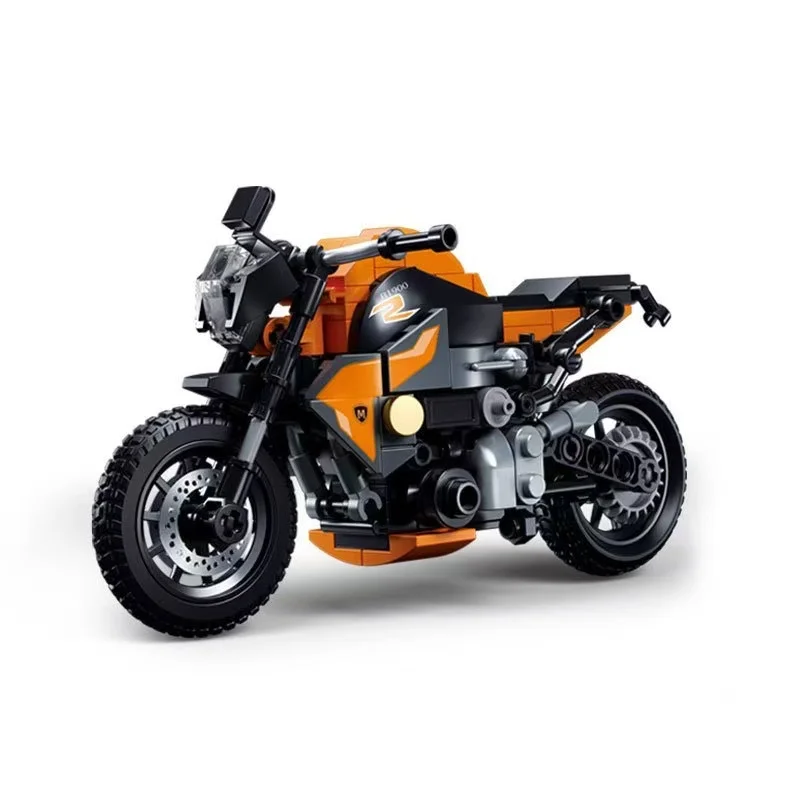 New Decade s Motorcycle Construction Orange, Small Particles, DIY, Puzzle, Suitable for Chr, 196 pieces