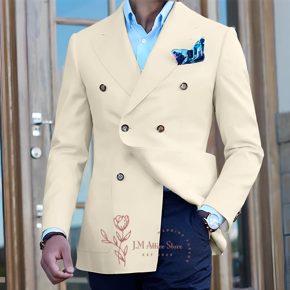 Elegante branco masculino terno jaqueta pico lapela trespassado blazer personalizado formal wear para casamento dança jantar festa de bola de inverno