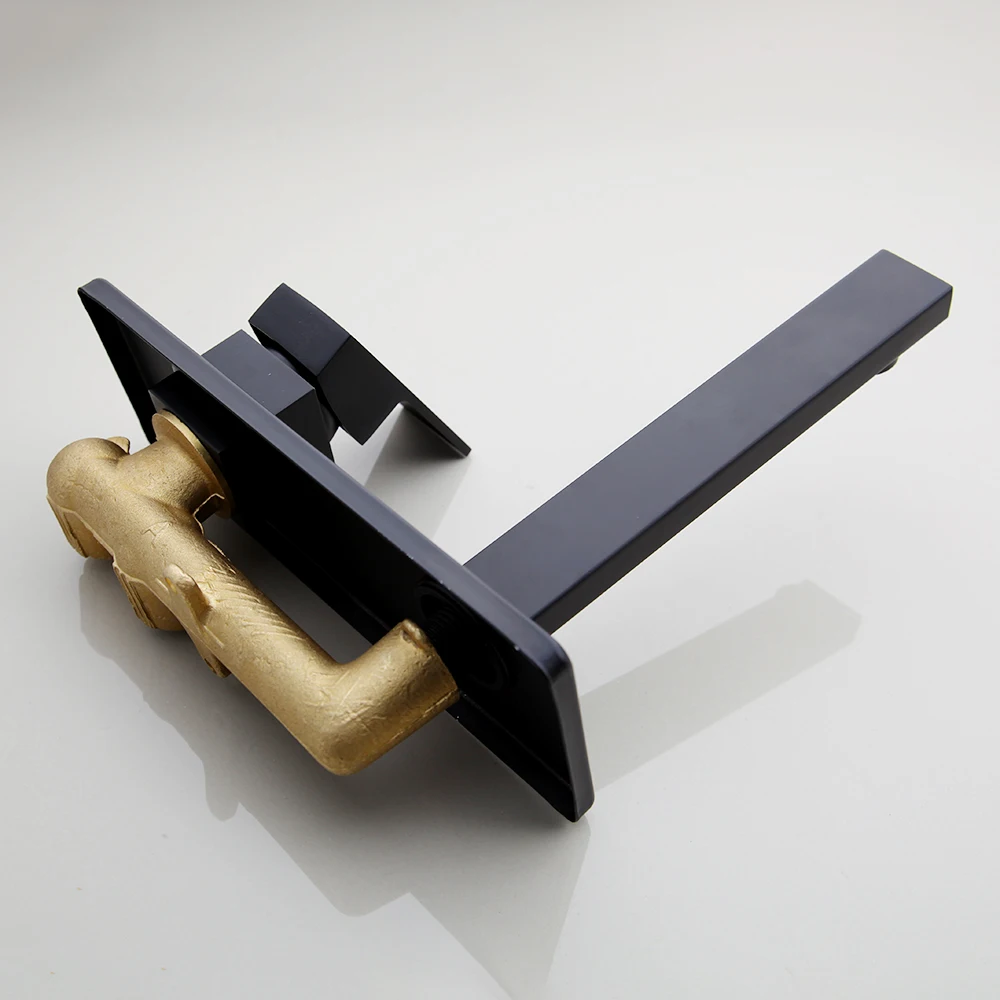 KEMAIDI Matt Black Bathroom Faucet Wall Mounted Hot& Cold Water Mixer Brass Basin Faucets Tap Concealed Single Lever Crane RU