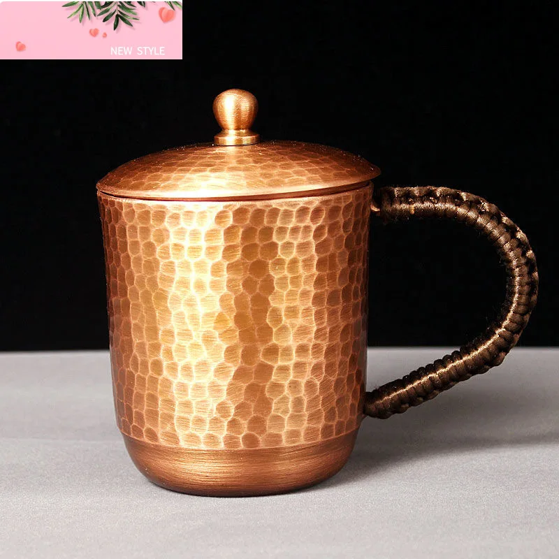 

Кружка для пива и кофе ручной работы из чистой меди с крышкой, ретро-молоток с ручкой, утолщенный молоток, 350 мл, чашка для завтрака, посуда для напитков