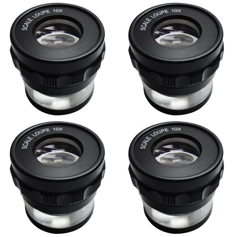 

4Pcs 10X Stand Measuring Magnifier Scale Loupe Magnifying Glass 10X With Scaled Magnifier